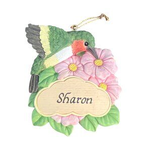 Vintage Personalized Sharon Hummingbird Floral Magnet Ornament Estate Flowers